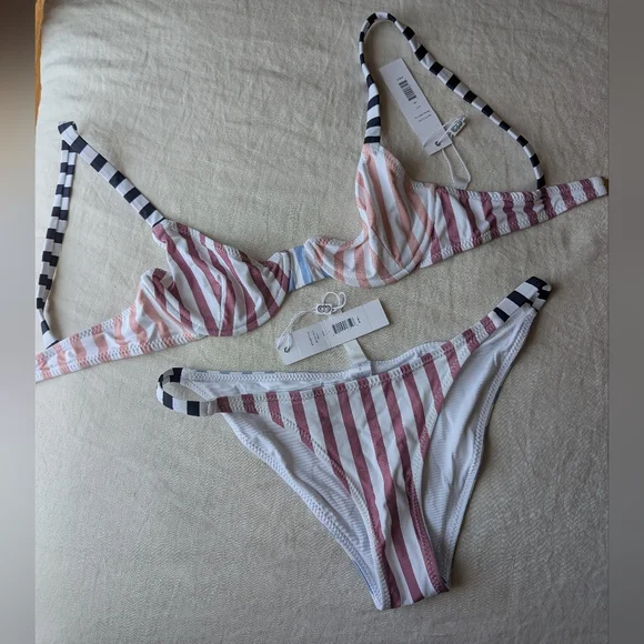 Caroline Constas Striped Bikini - Pink and White - Picture 1 of 2